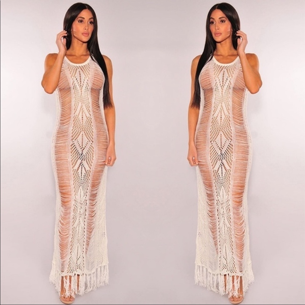 Knitted hollow out tassel cover up swimwear NWT